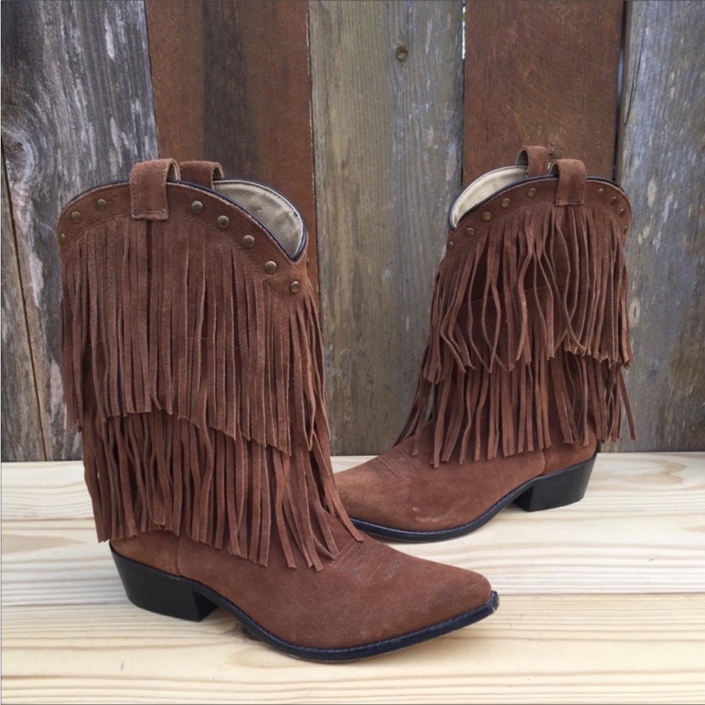 Smoky Mountain Suede Ankle Booties with Fringe Size 5.5 - Picture 1 of 4